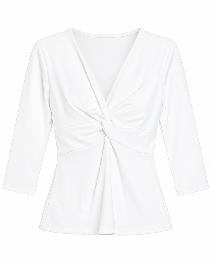 Ariza 50154, blusa Cali cruzada manga 3/4, Blanco, frente