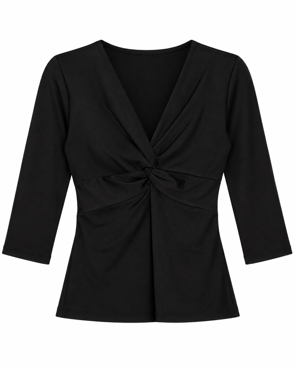 Ariza 50154, blusa Cali cruzada manga 3/4, Negro, frente