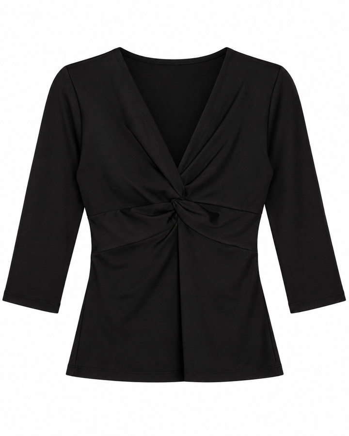 Ariza 50154, blusa Cali cruzada manga 3/4, Negro, frente