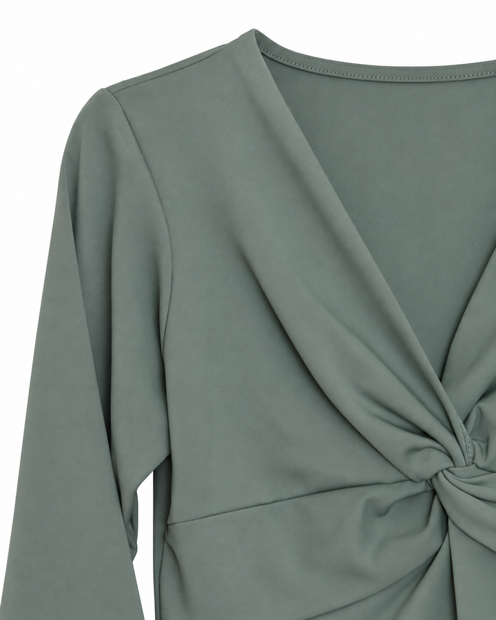 Ariza 50154, blusa Cali cruzada manga 3/4, Verde Menta, detalle