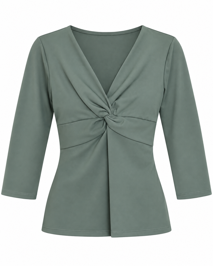 Ariza 50154, blusa Cali cruzada manga 3/4, Verde Menta, frente