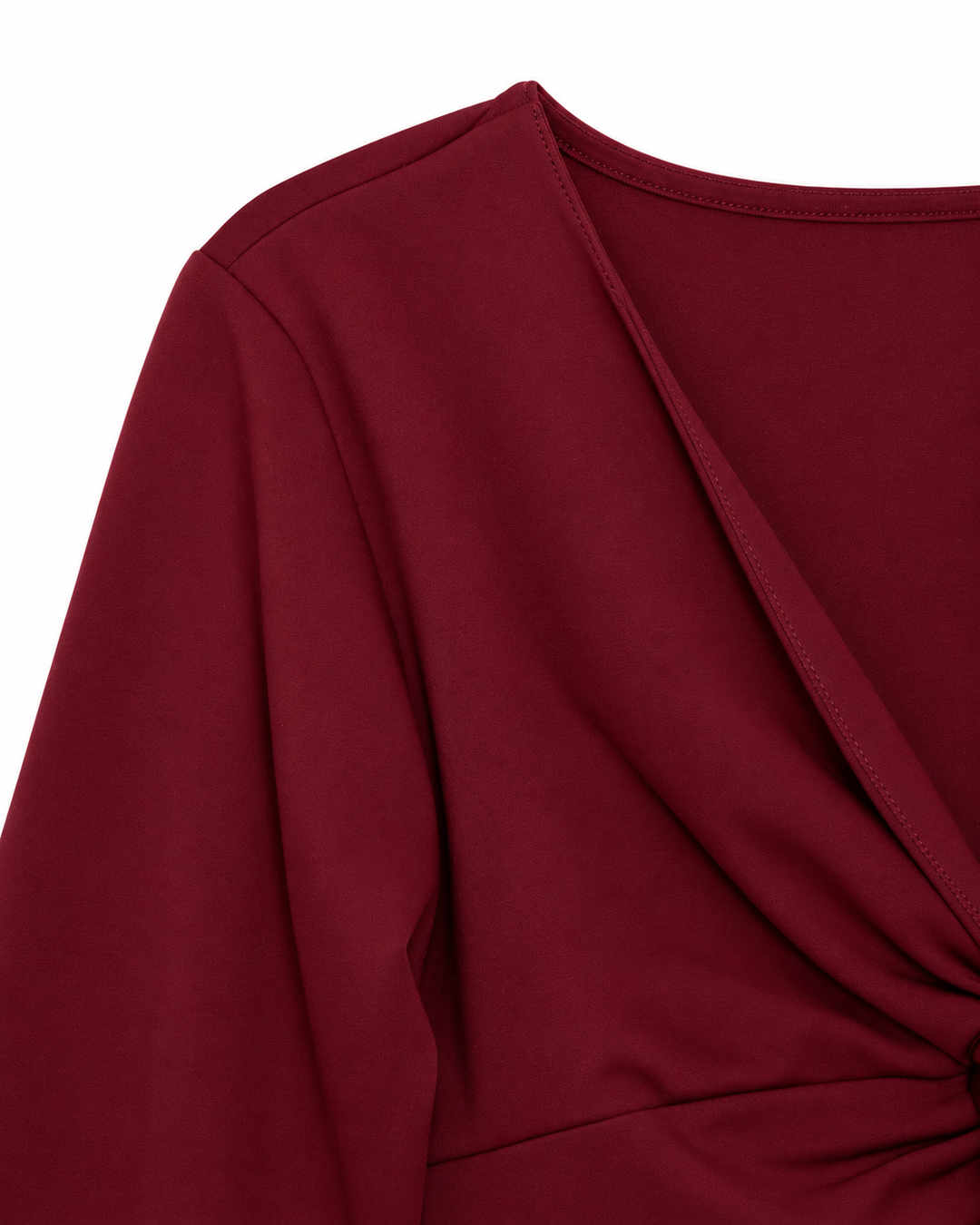 Ariza 50154, blusa Cali cruzada manga 3/4, Vino, detalle