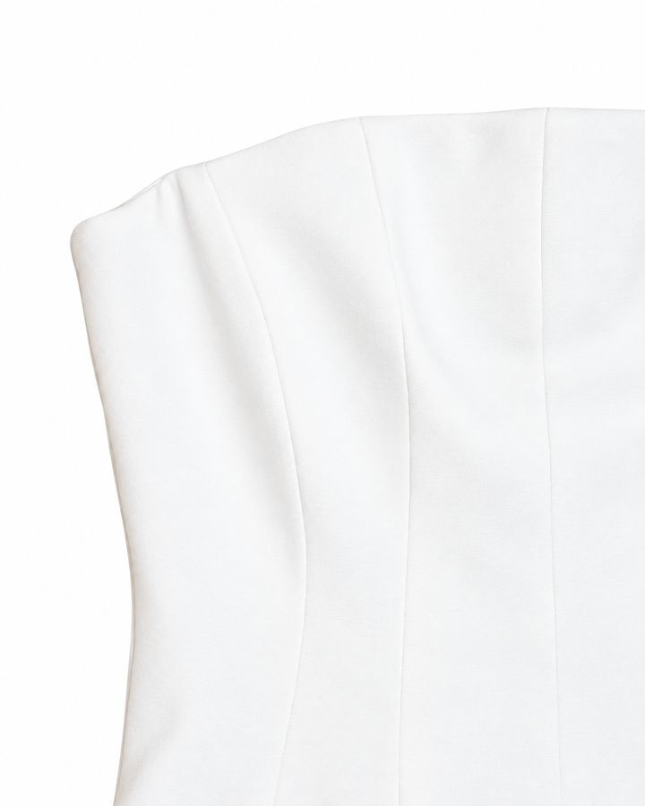 Ariza 50224, top strapless Princesa peplum, Blanco, detalle