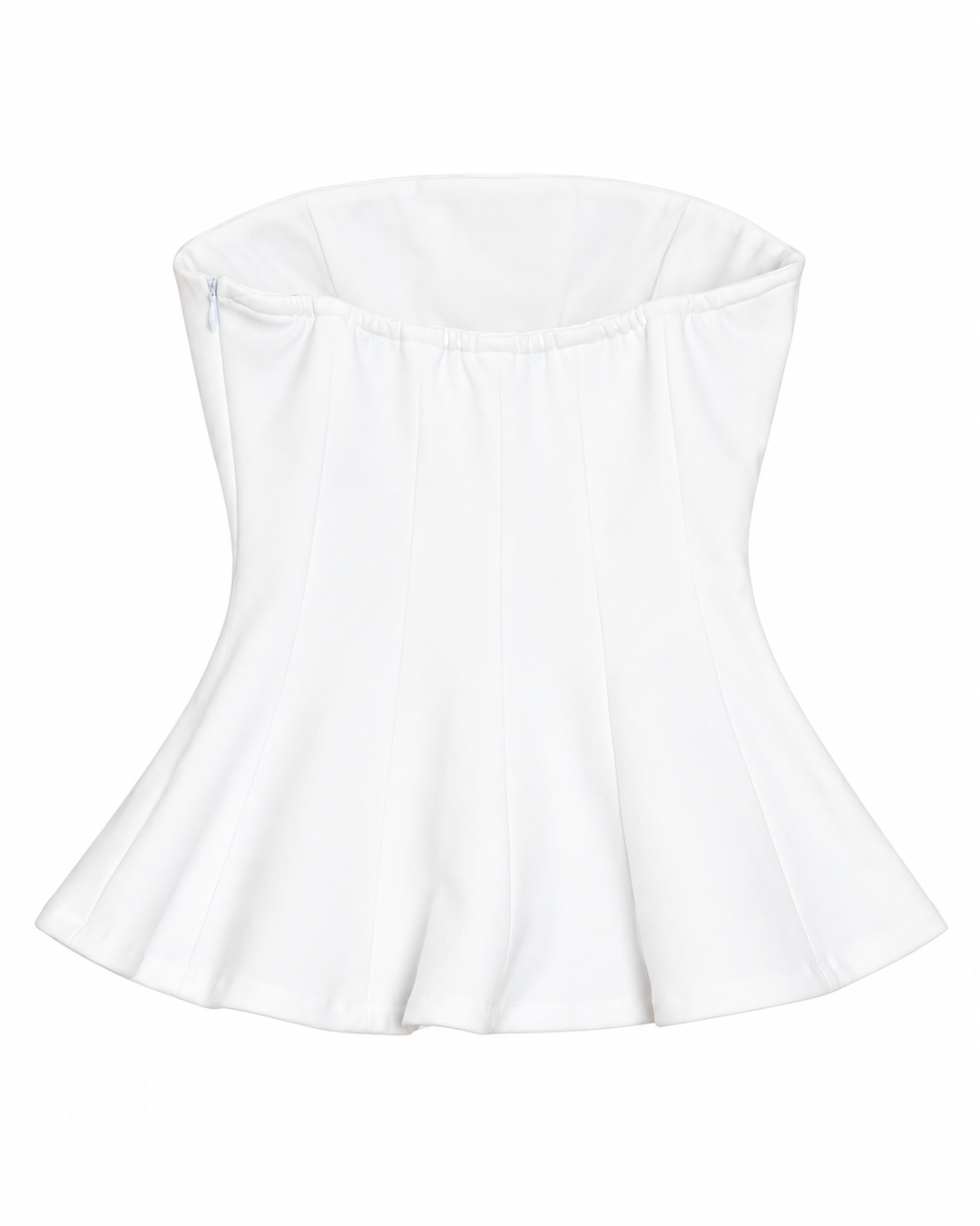 Ariza 50224, top strapless Princesa peplum, Blanco, espalda