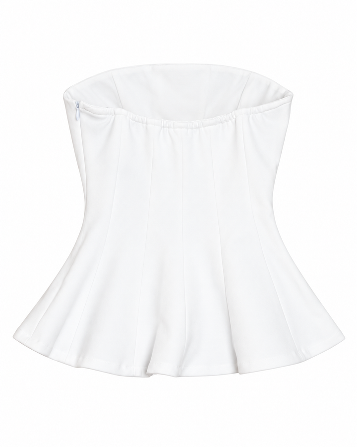 Ariza 50224, top strapless Princesa peplum, Blanco, espalda