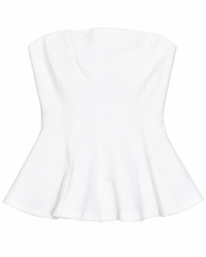 Ariza 50224, top strapless Princesa peplum, Blanco, frente