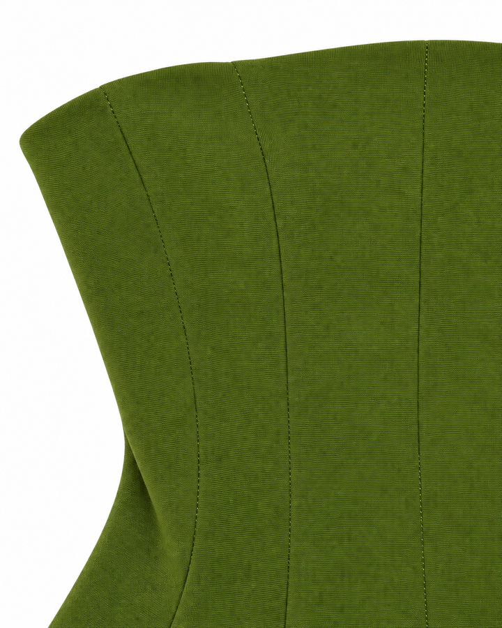 Ariza 50224, top strapless Princesa peplum, Verde Olivo, detalle