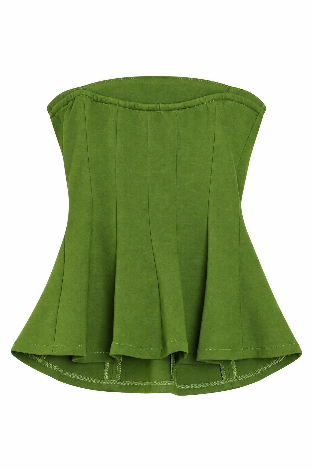 Ariza 50224, top strapless Princesa peplum, Verde Olivo, espalda