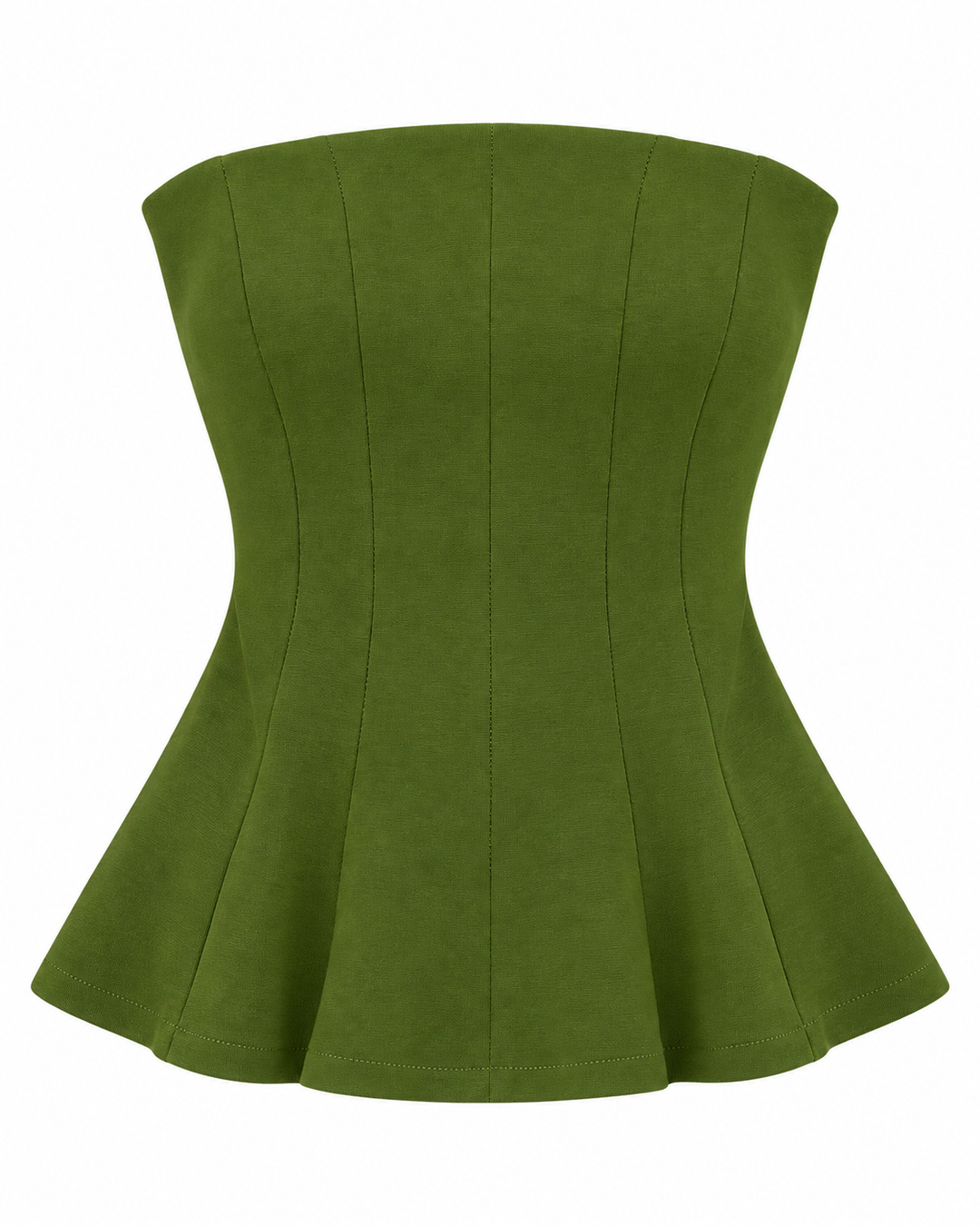 Ariza 50224, top strapless Princesa peplum, Verde Olivo, frente