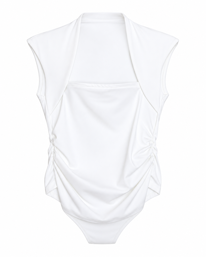 Ariza 50251, blusa Cali sin mangas escote cuadrado, Blanco, frente