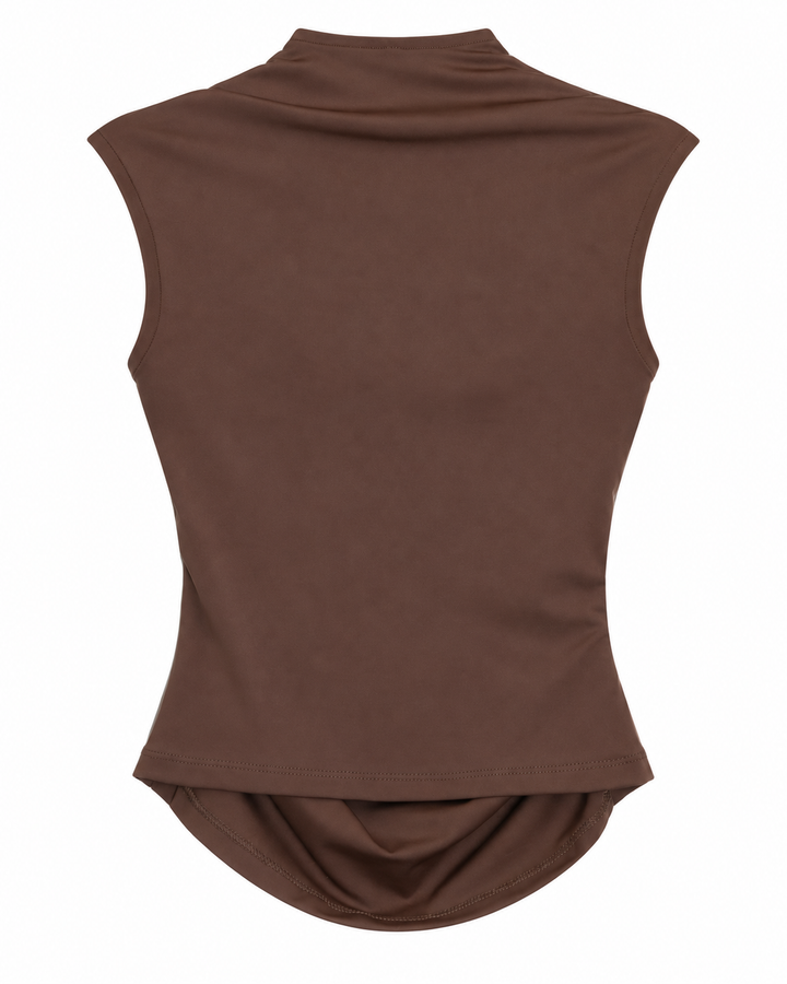 Ariza 50251, blusa Cali sin mangas escote cuadrado, Café, espalda
