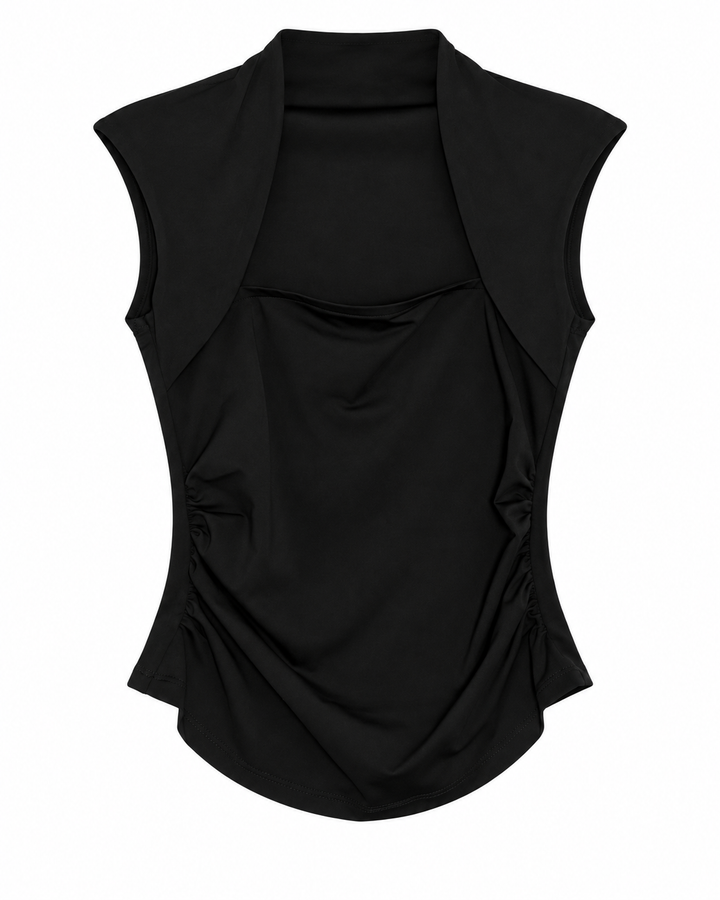 Ariza 50251, blusa Cali sin mangas escote cuadrado, Negro, frente