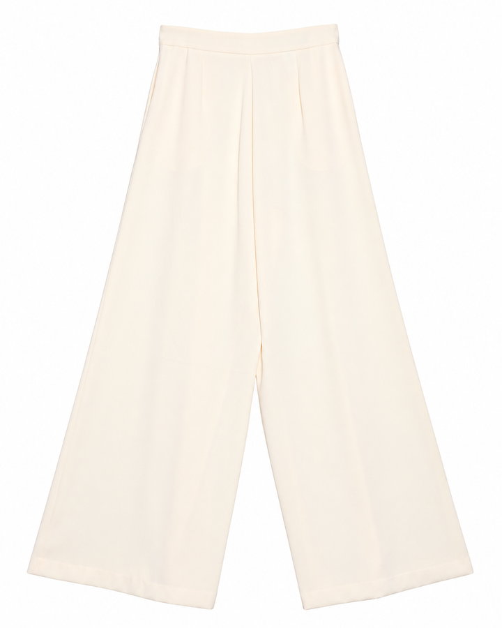 Pantalón Armani Liso Wide Leg Ariza 60277, Crema, espalda