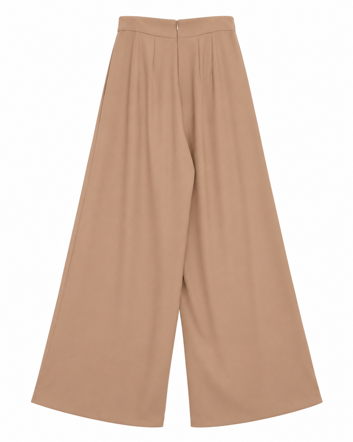 Ariza 60299, pantalón liso pierna ancha con seis pinzas, Beige, espalda
