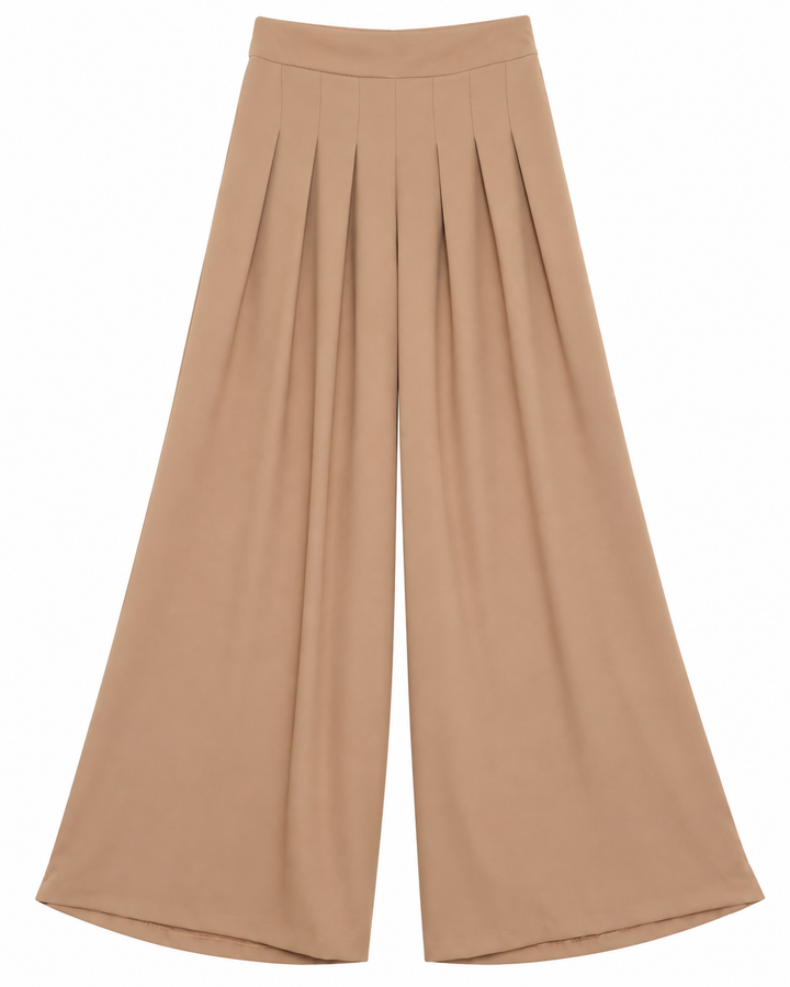 Ariza 60299, pantalón liso pierna ancha con seis pinzas, Beige, frente