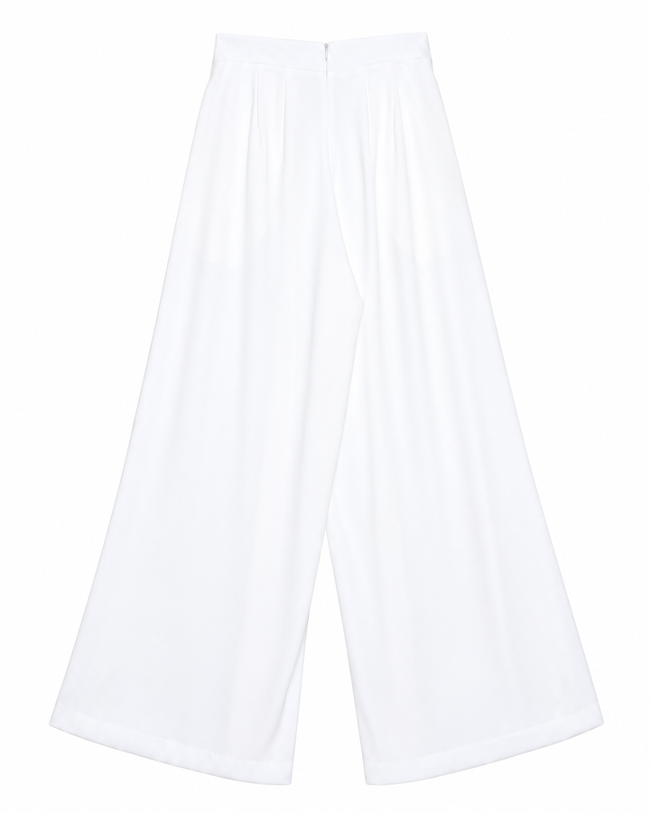 Ariza 60299, pantalón liso pierna ancha con seis pinzas, Blanco, espalda
