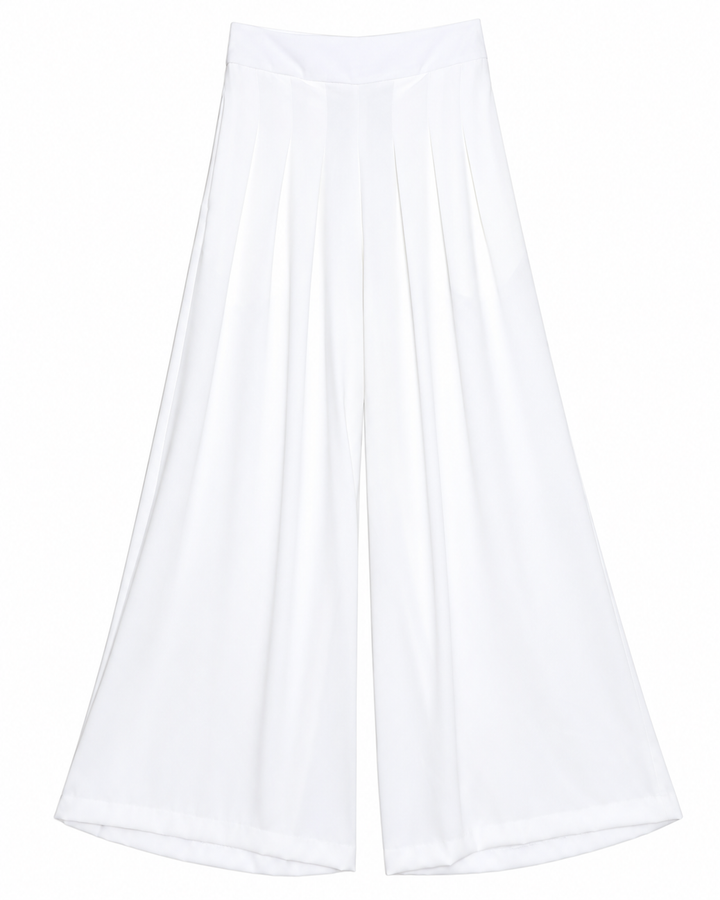Ariza 60299, pantalón liso pierna ancha con seis pinzas, Blanco, frente
