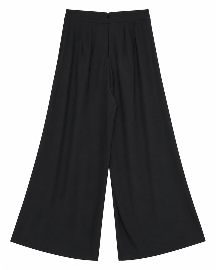 Ariza 60299, pantalón liso pierna ancha con seis pinzas, Negro, espalda