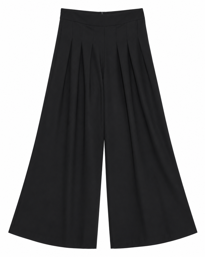 Ariza 60299, pantalón liso pierna ancha con seis pinzas, Negro, frente