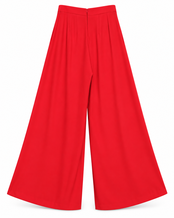 Ariza 60299, pantalón liso pierna ancha con seis pinzas, Rojo, espalda